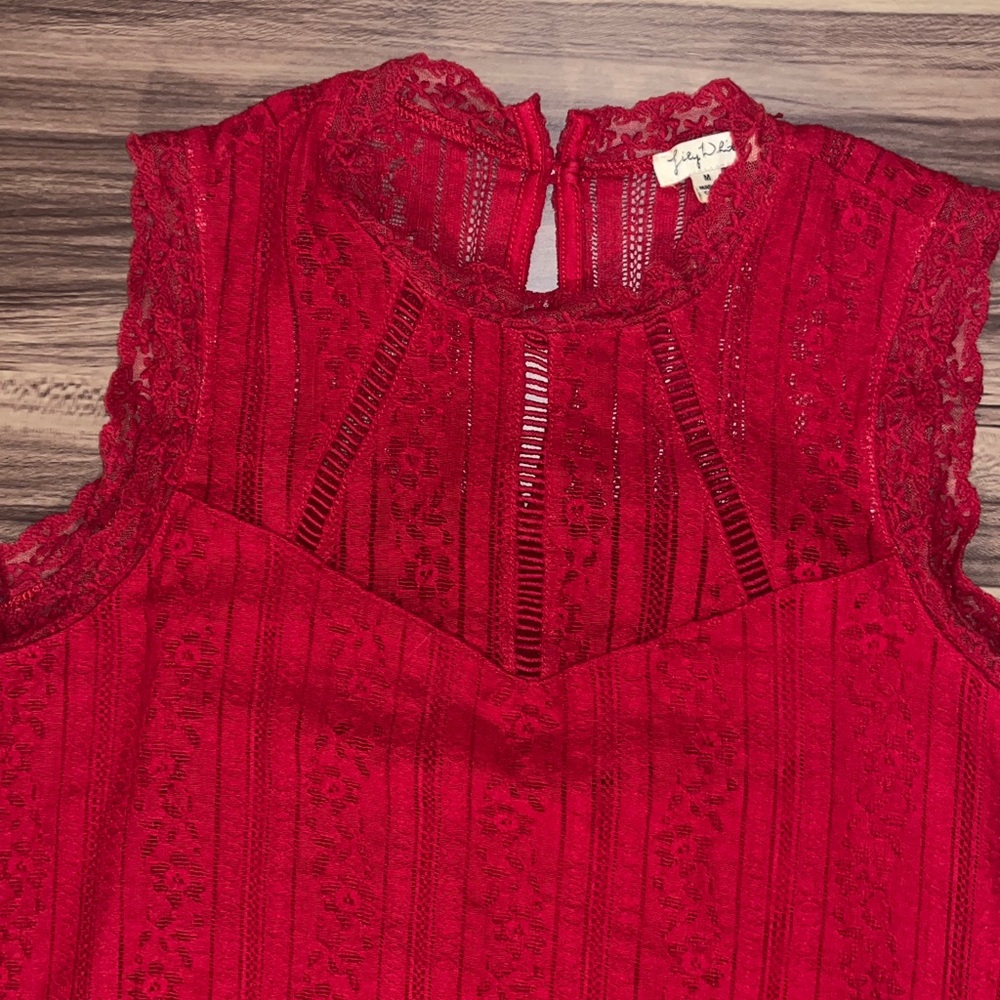 Red lace tank top. - Picture 3 of 12